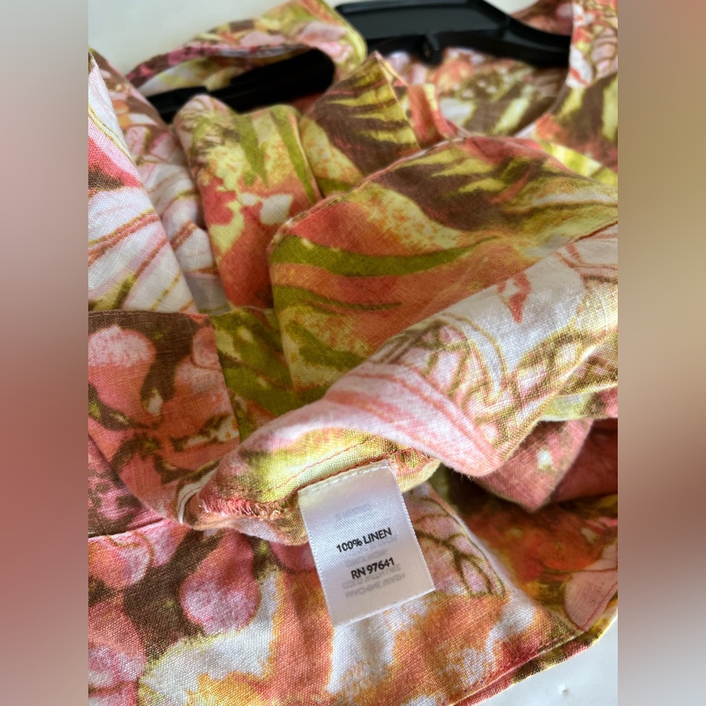 J. Jill Love Linen Pink Green Floral Sleeveless Dress Tropical Women’s S Petite - Picture 7 of 9